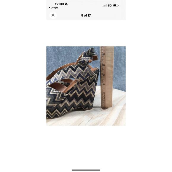 Crown Vintage Heels Womens 8.5 Peep Toe Platform Wedge Slingback Western Boho - Picture 5 of 6